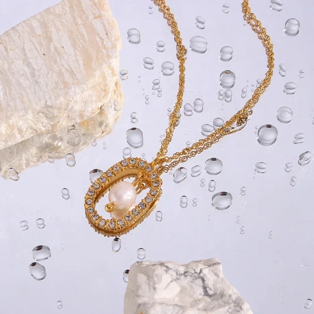 New 18K Fresh Water Pearl Oval Pendant Necklace, nice Necklace, cute Necklace - Picture 4 of 5